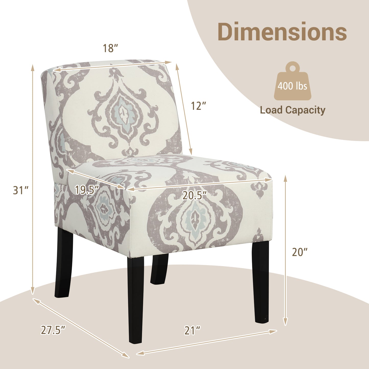 Modern Upholstered Accent Chair with Rubber Wood Legs for Living Room - Beige Floral