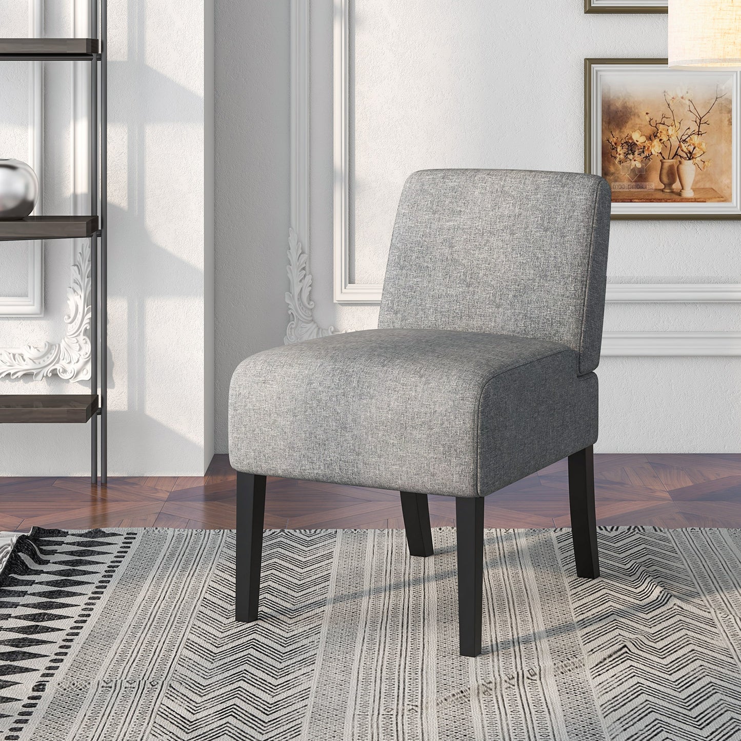 Modern Upholstered Accent Chair with Rubber Wood Legs for Living Room - Grey