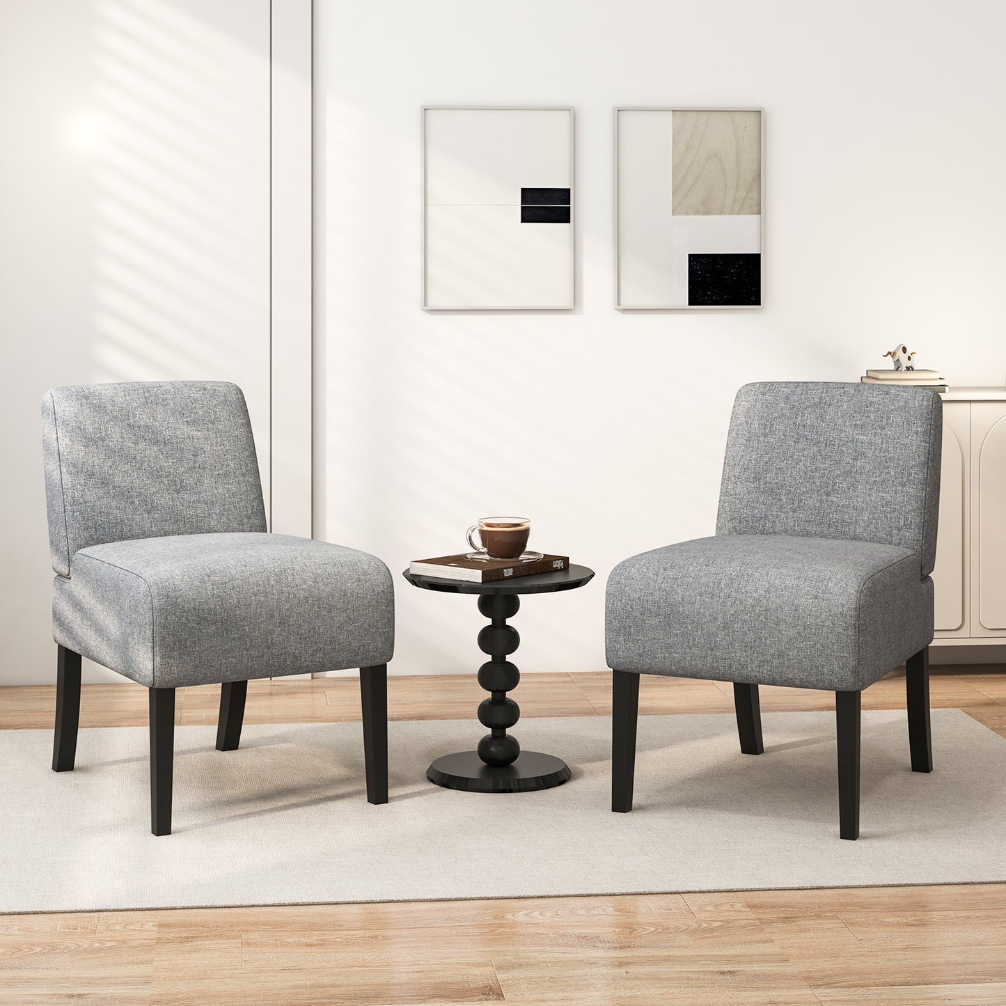 Modern Upholstered Accent Chair with Rubber Wood Legs for Living Room - Grey