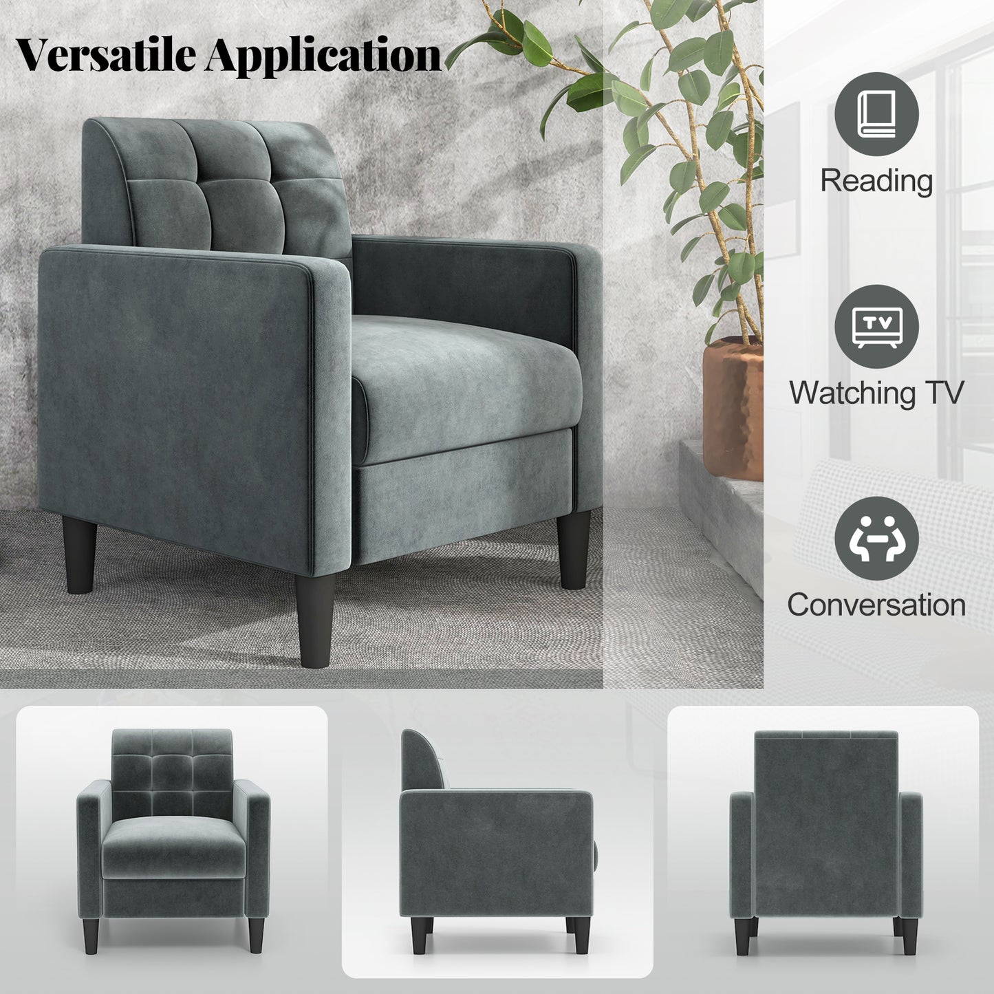 Stylish Mid-Century Modern Velvet Accent Chair with Tufted Backrest