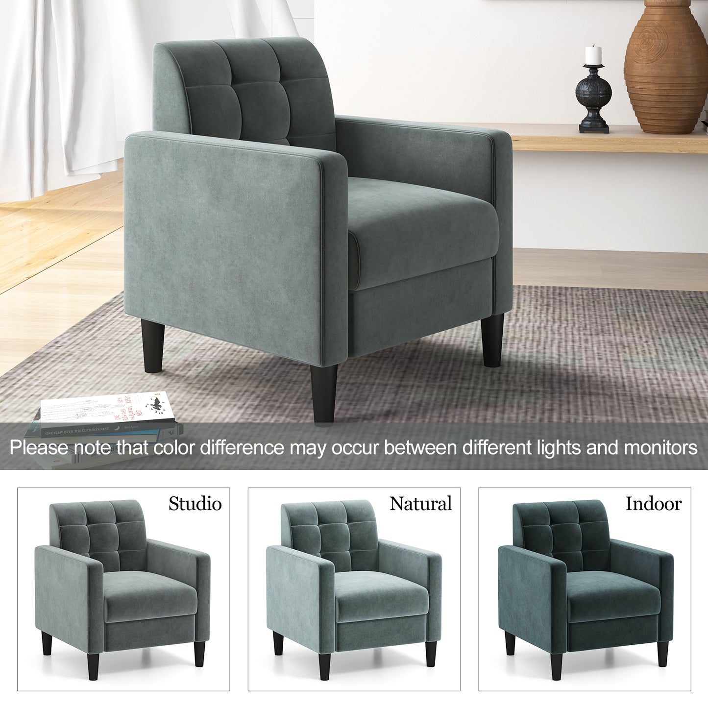 Stylish Mid-Century Modern Velvet Accent Chair with Tufted Backrest