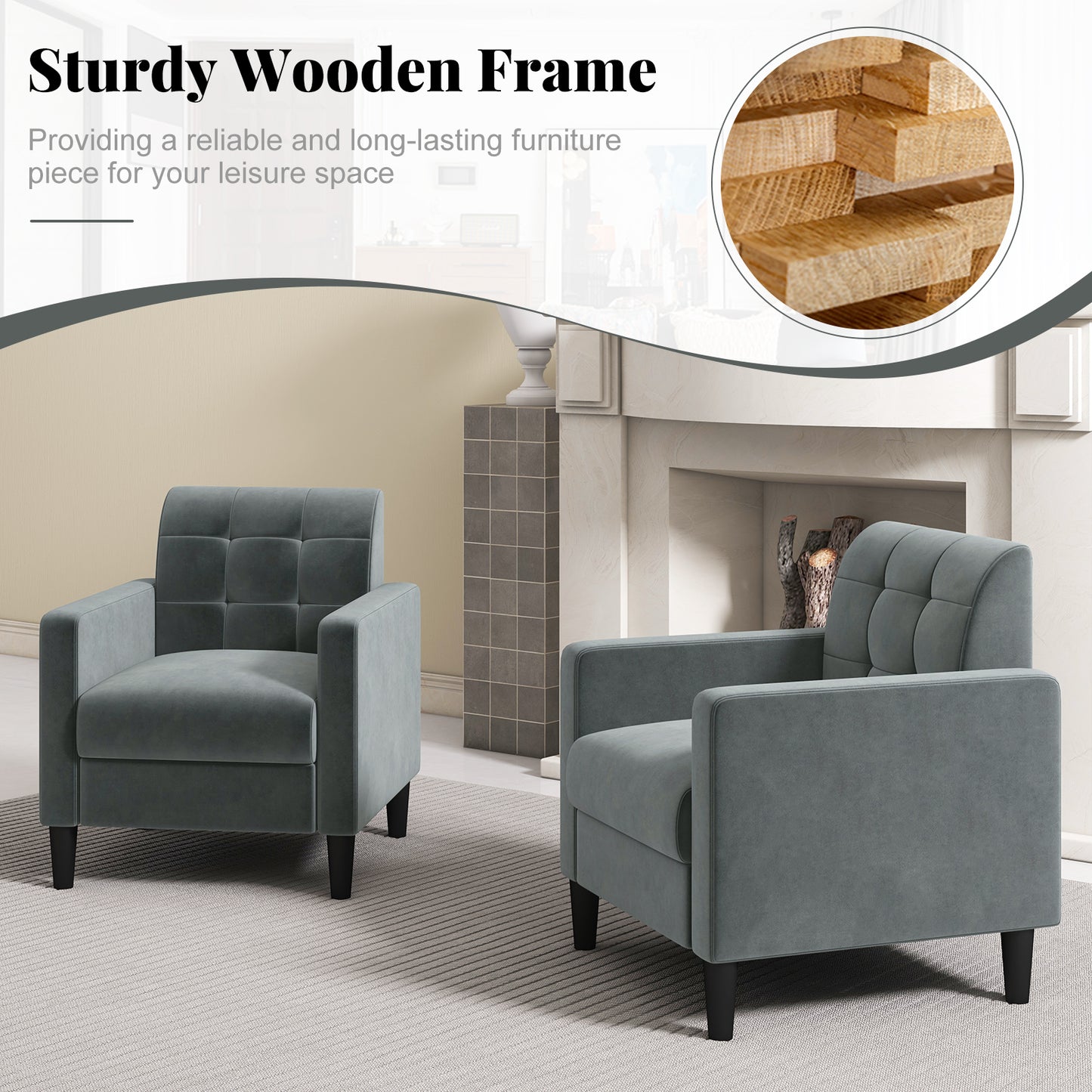 Stylish Mid-Century Modern Velvet Accent Chair with Tufted Backrest