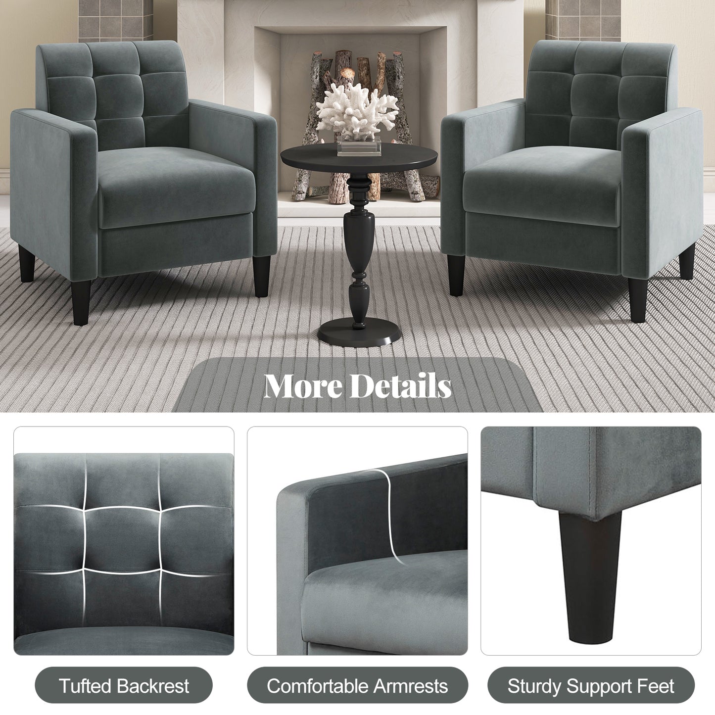 Stylish Mid-Century Modern Velvet Accent Chair with Tufted Backrest