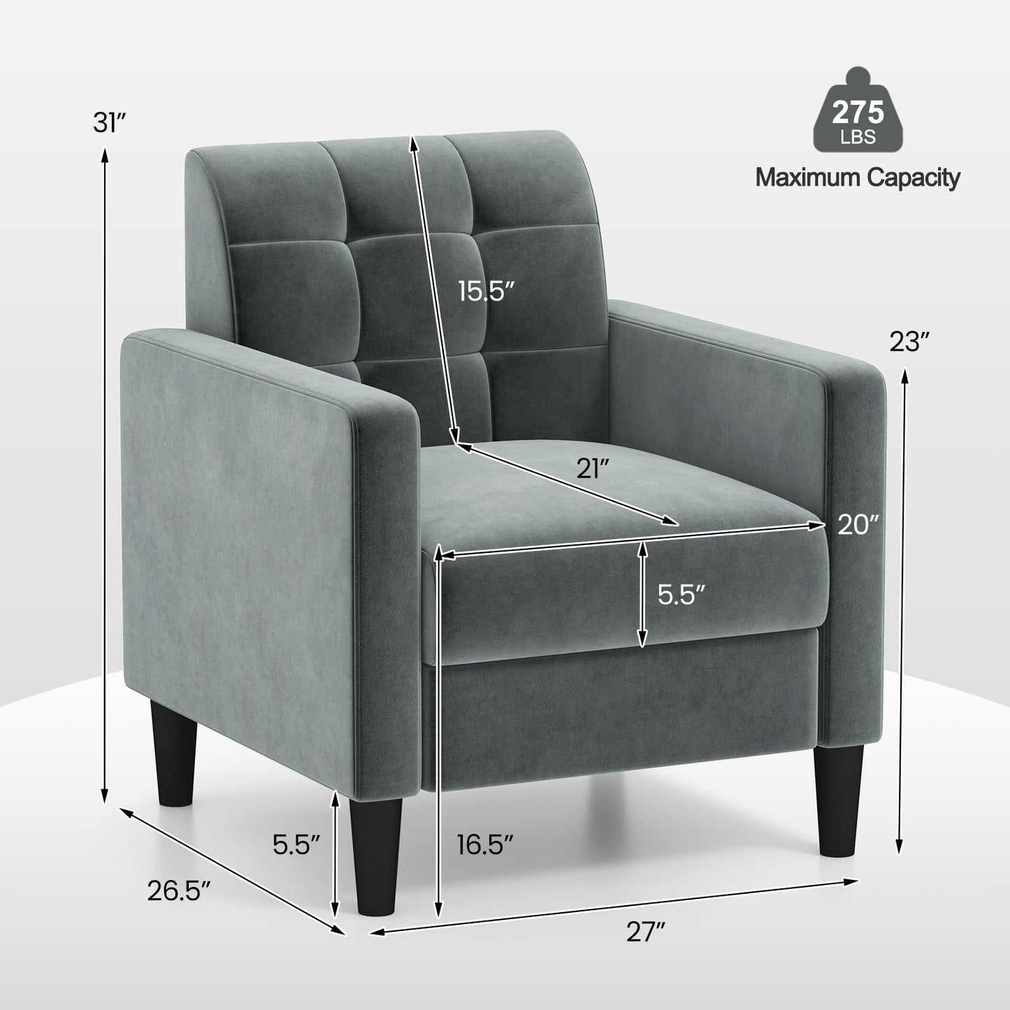 Stylish Mid-Century Modern Velvet Accent Chair with Tufted Backrest