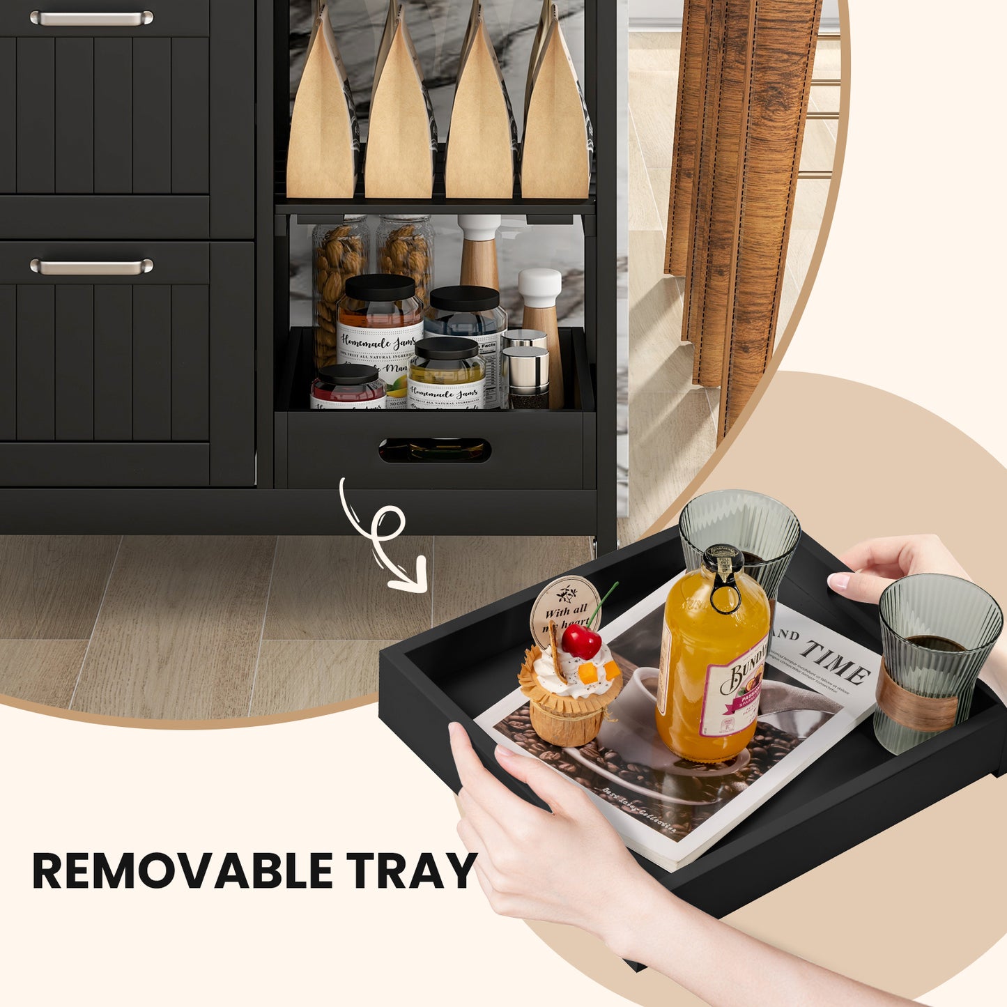 Rolling Kitchen Island Cart with 3 Drawers and Utility Storage Shelves - Black