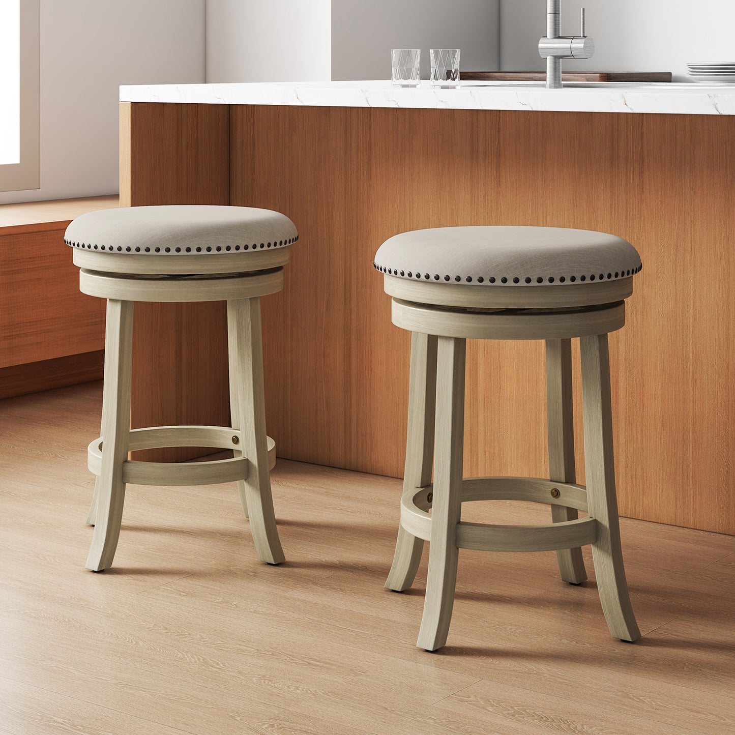 360° Swivel Bar Stools with Solid Wood Frame and Comfortable Seat Set of 2, 26.5"
