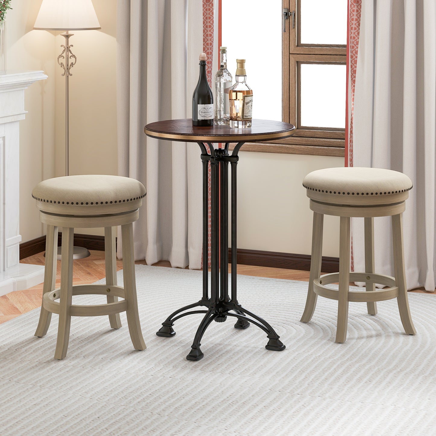 360° Swivel Bar Stools with Solid Wood Frame and Comfortable Seat Set of 2, 26.5"