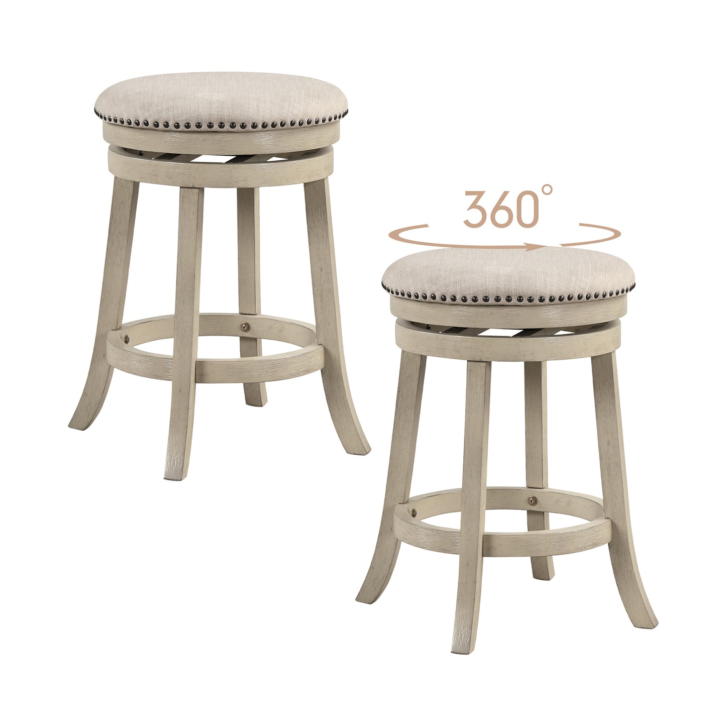 360° Swivel Bar Stools with Solid Wood Frame and Comfortable Seat Set of 2, 26.5"