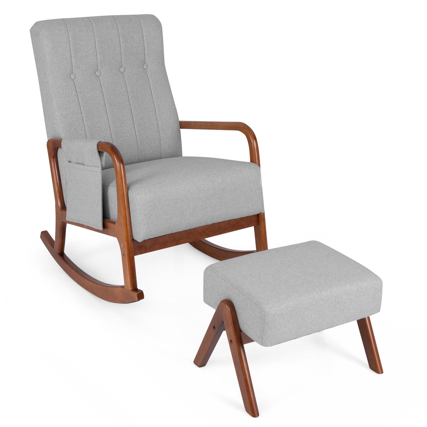 Rocking Chair and Ottoman Set with Padded Cushions and Ergonomic Design, Grey