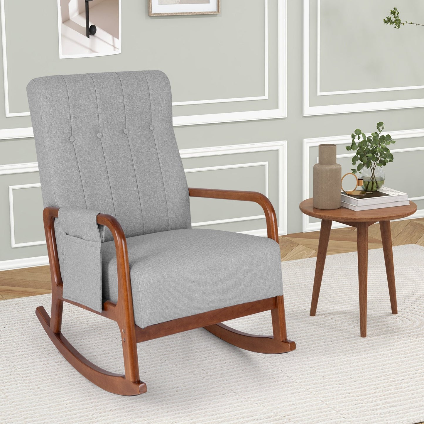 Rocking Chair and Ottoman Set with Padded Cushions and Ergonomic Design, Grey