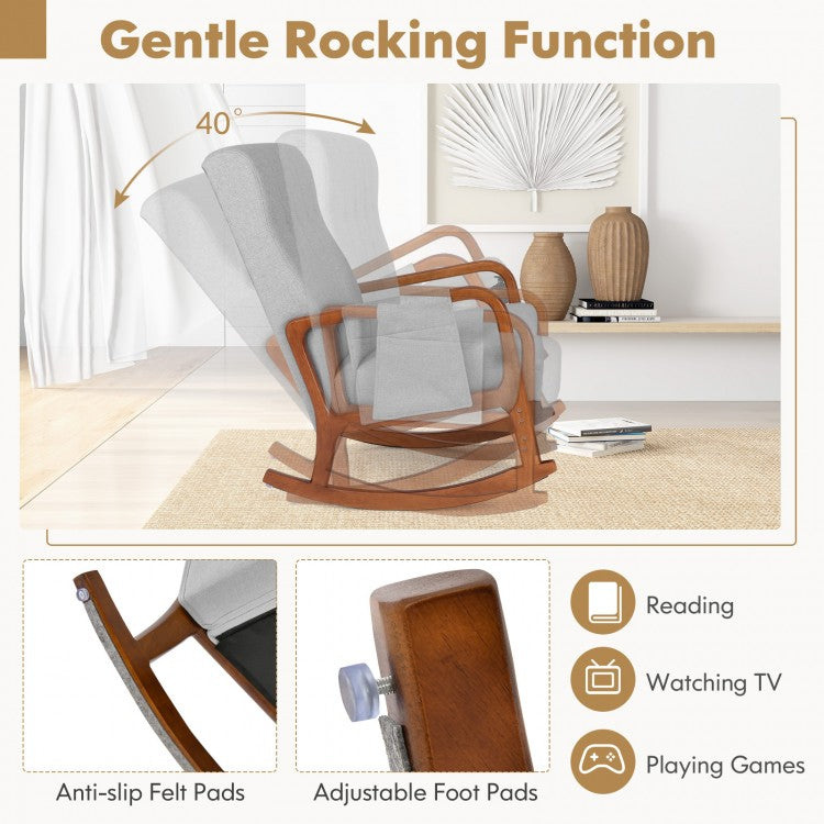Rocking Chair and Ottoman Set with Padded Cushions and Ergonomic Design, Grey
