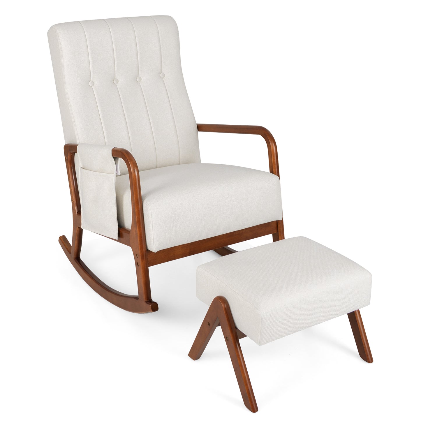 Rocking Chair and Ottoman Set with Padded Cushions and Ergonomic Design, Beige