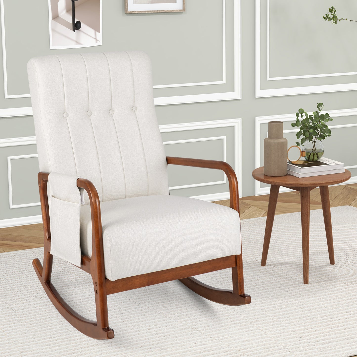 Rocking Chair and Ottoman Set with Padded Cushions and Ergonomic Design, Beige
