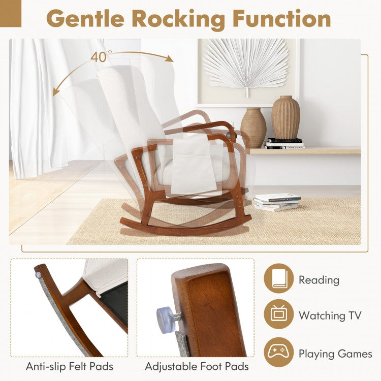 Rocking Chair and Ottoman Set with Padded Cushions and Ergonomic Design, Beige