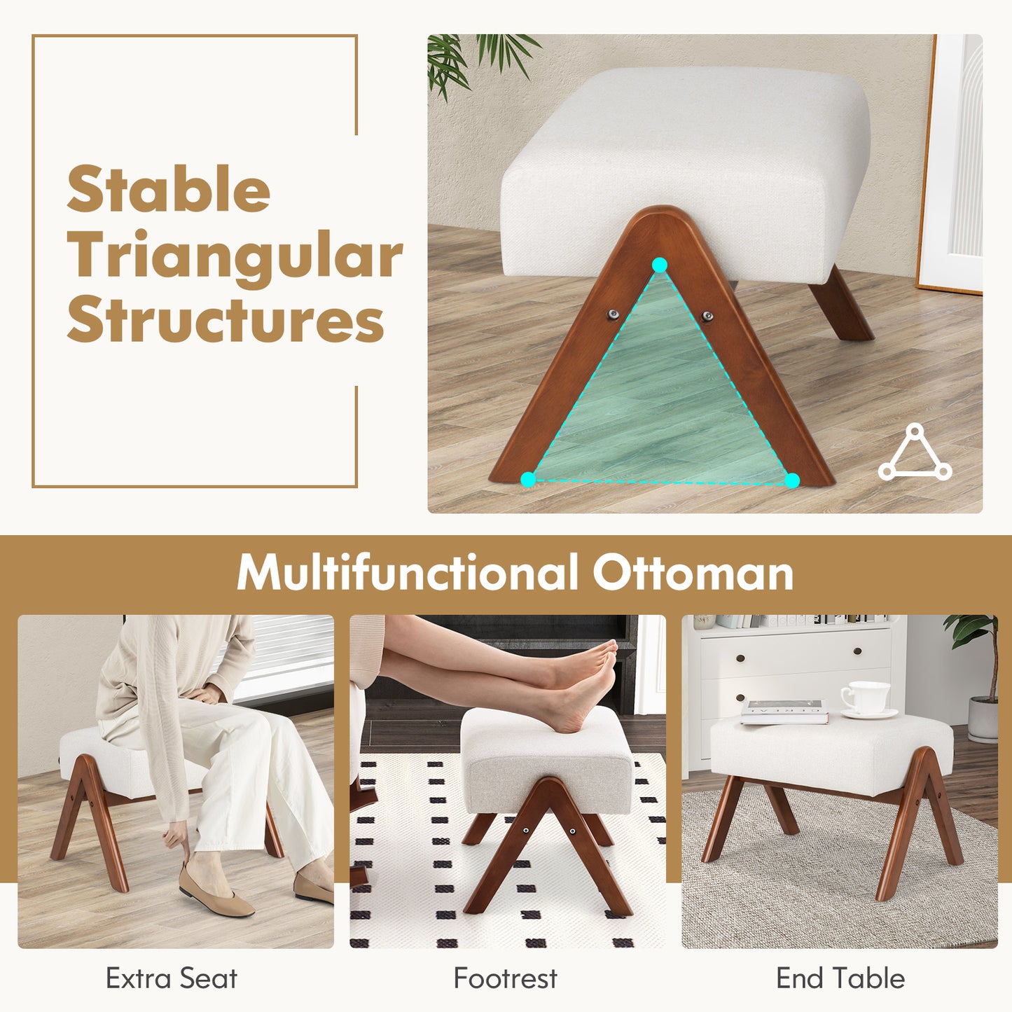 Rocking Chair and Ottoman Set with Padded Cushions and Ergonomic Design, Beige