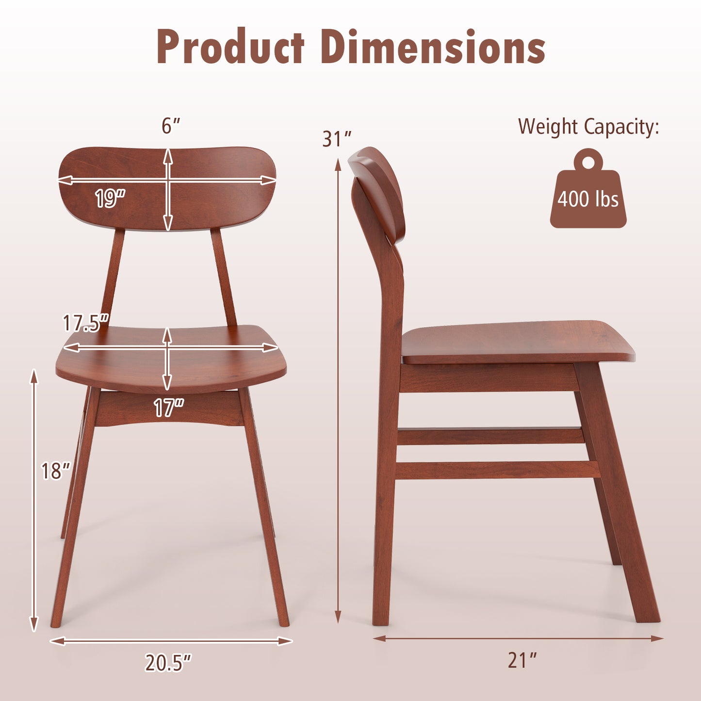 Modern Dining Chairs with Curved Backrest and Seat - Walnut, Set of 2