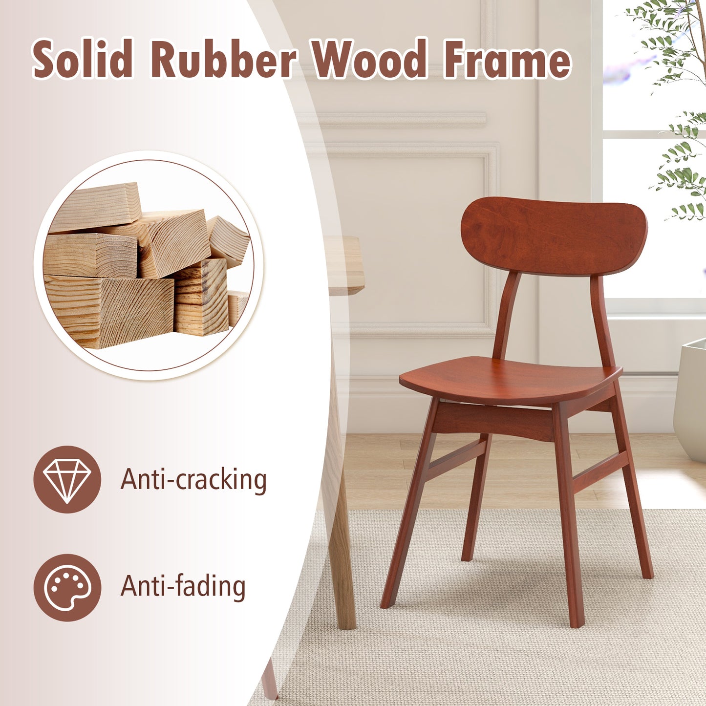 Modern Dining Chairs with Curved Backrest and Seat - Walnut, Set of 2