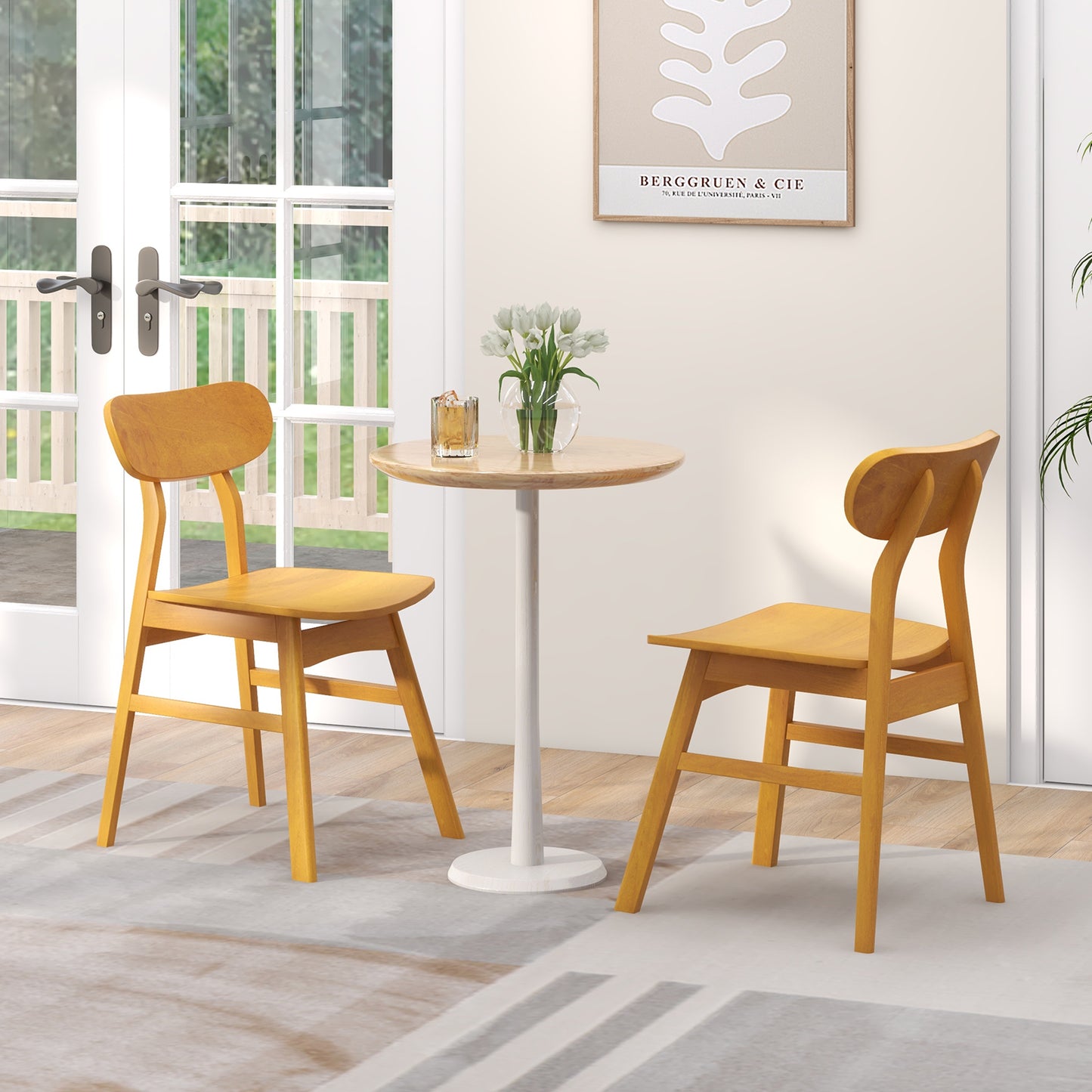 Modern Dining Chairs with Curved Backrest and Seat - Natural, Set of 2