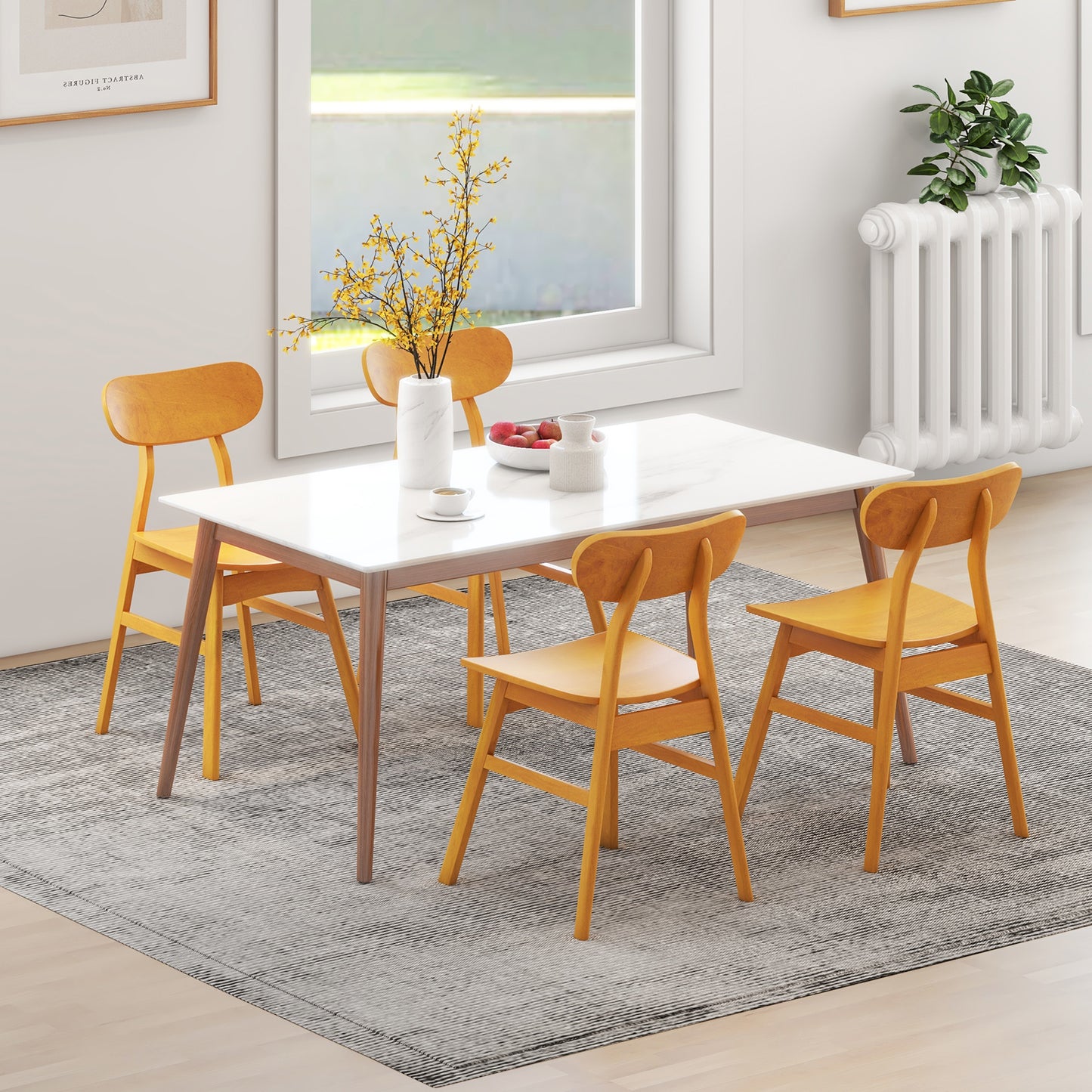 Modern Dining Chairs with Curved Backrest and Seat - Natural, Set of 2