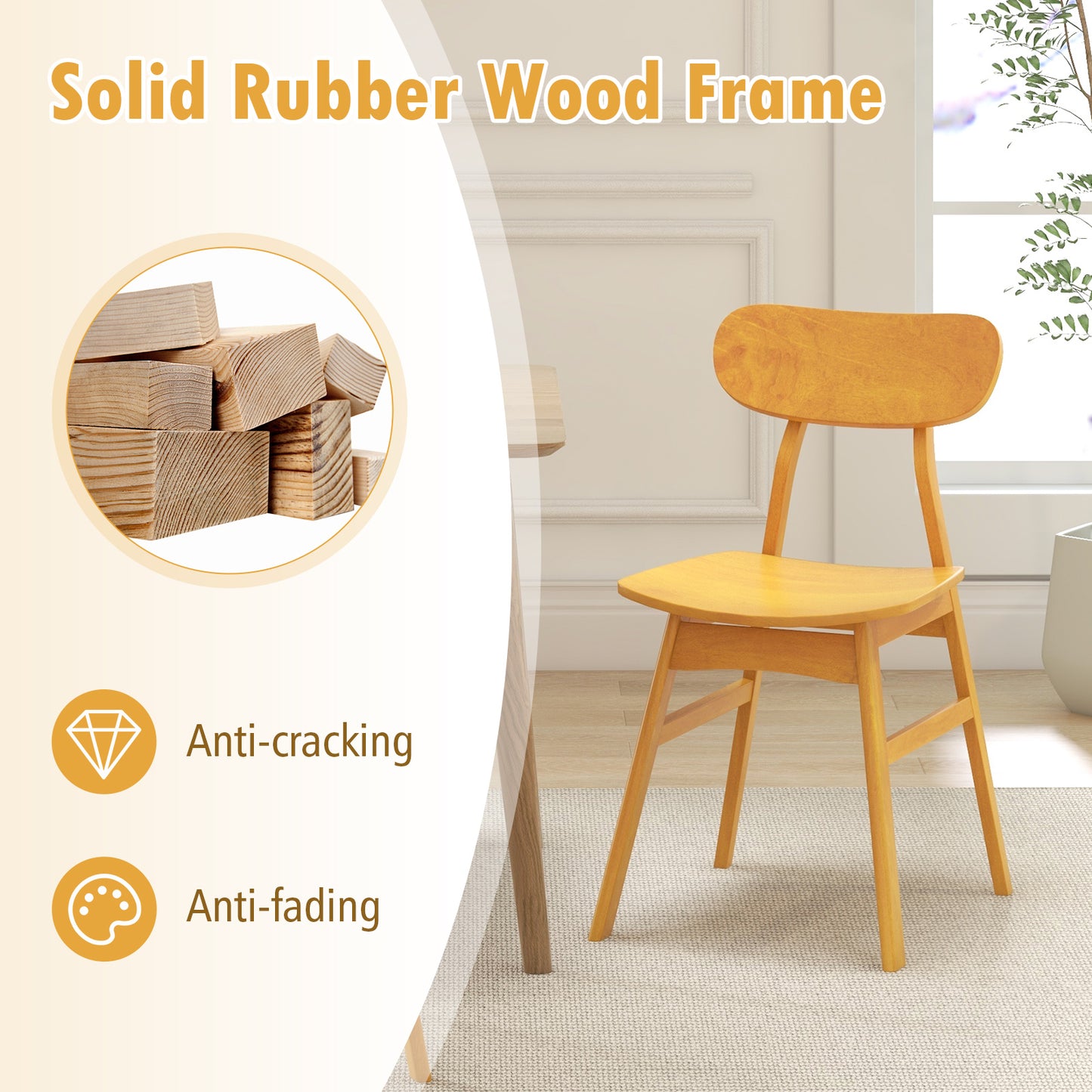Modern Dining Chairs with Curved Backrest and Seat - Natural, Set of 2