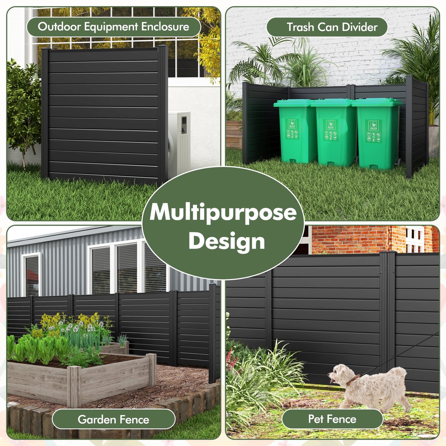 Freestanding 48 x 48 Inch Outdoor Privacy Fence for Air Conditioner with Metal Ground Stakes