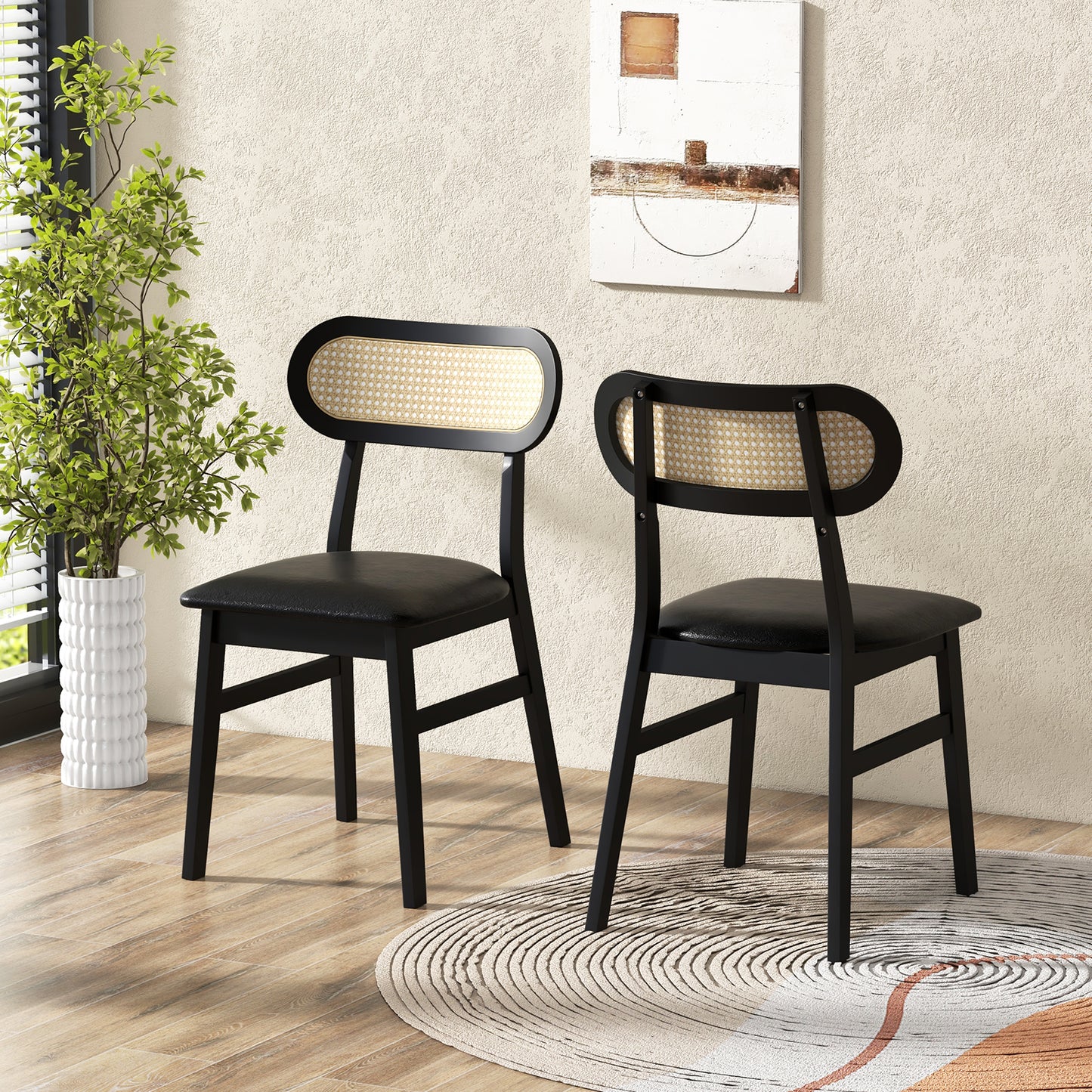 Set of 2 Mid Century Modern Wooden Dining Chairs for Indoor Use – Black Finish