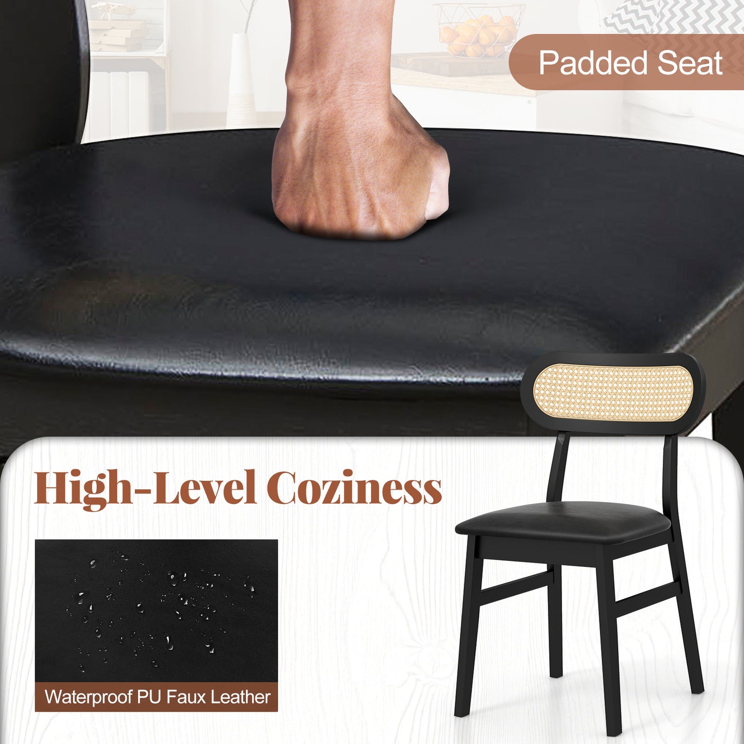Set of 2 Mid Century Modern Wooden Dining Chairs for Indoor Use – Black Finish
