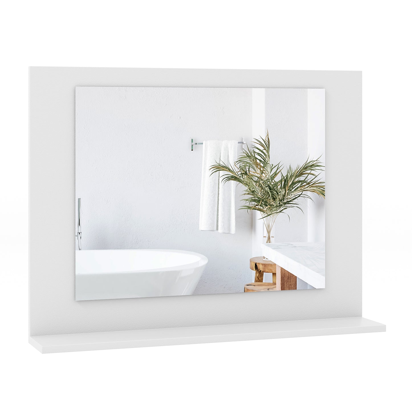 23.5 x 17.5 Inch Rectangle Bathroom Mirror with Shelf and Wood Frame - White