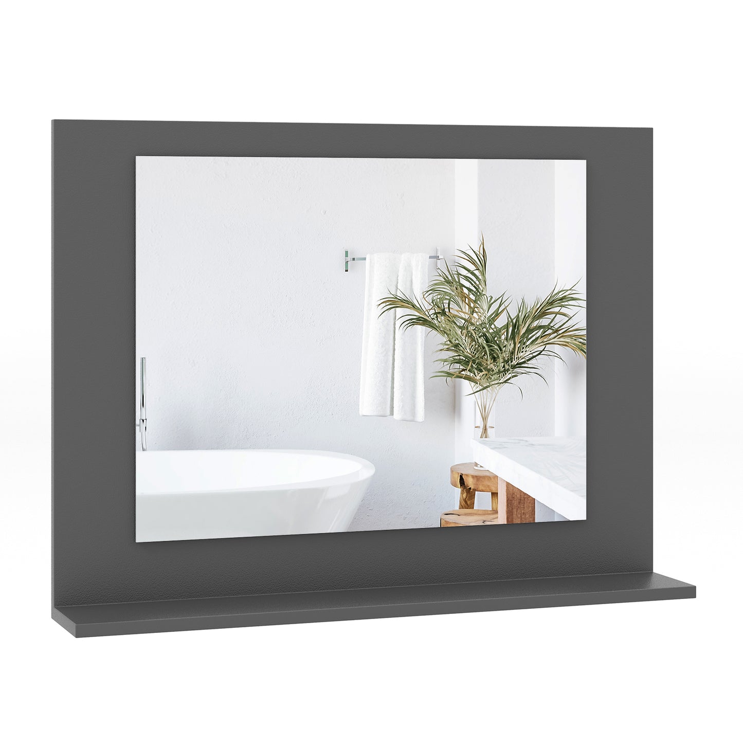 23.5 x 17.5 Inch Rectangle Bathroom Mirror with Shelf and Wood Frame - Grey