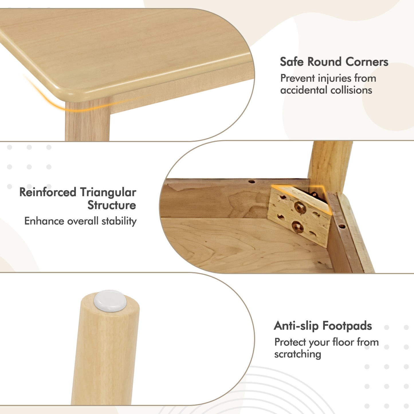 Rectangular Wood Dining Table for 4 with Solid Rubber Wood Legs in Natural Finish