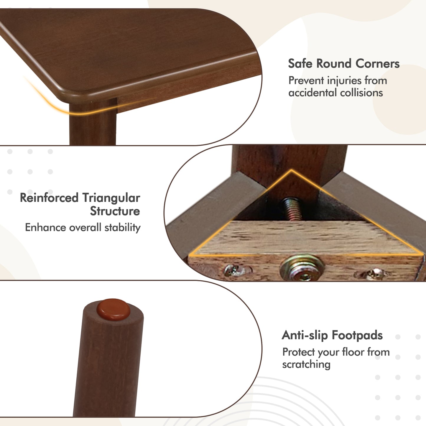 Rectangular Wood Dining Table for 4 with Solid Rubber Wood Legs in Brown Finish