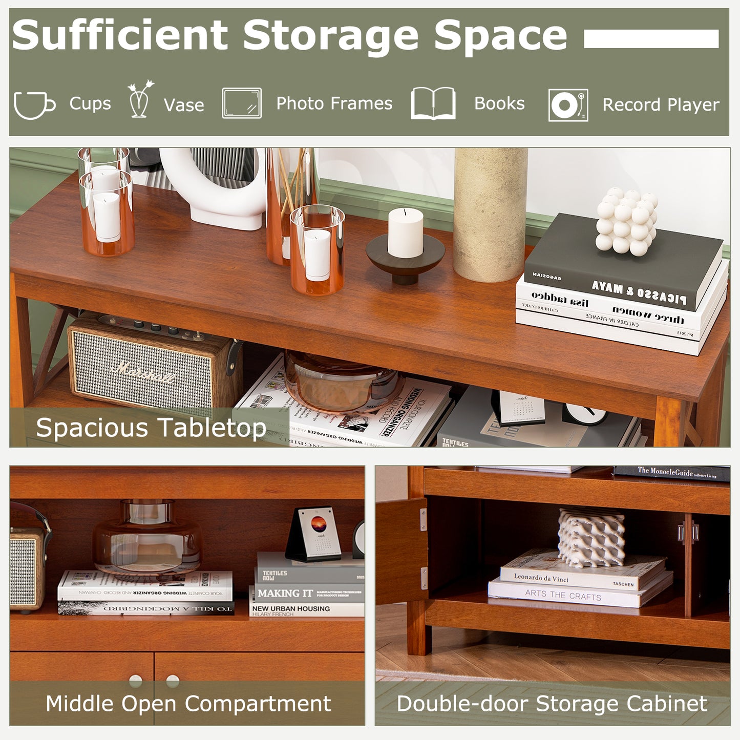 Media Storage TV Cabinet with Charging Station and Open Shelves for 50 Inch TVs - Brown