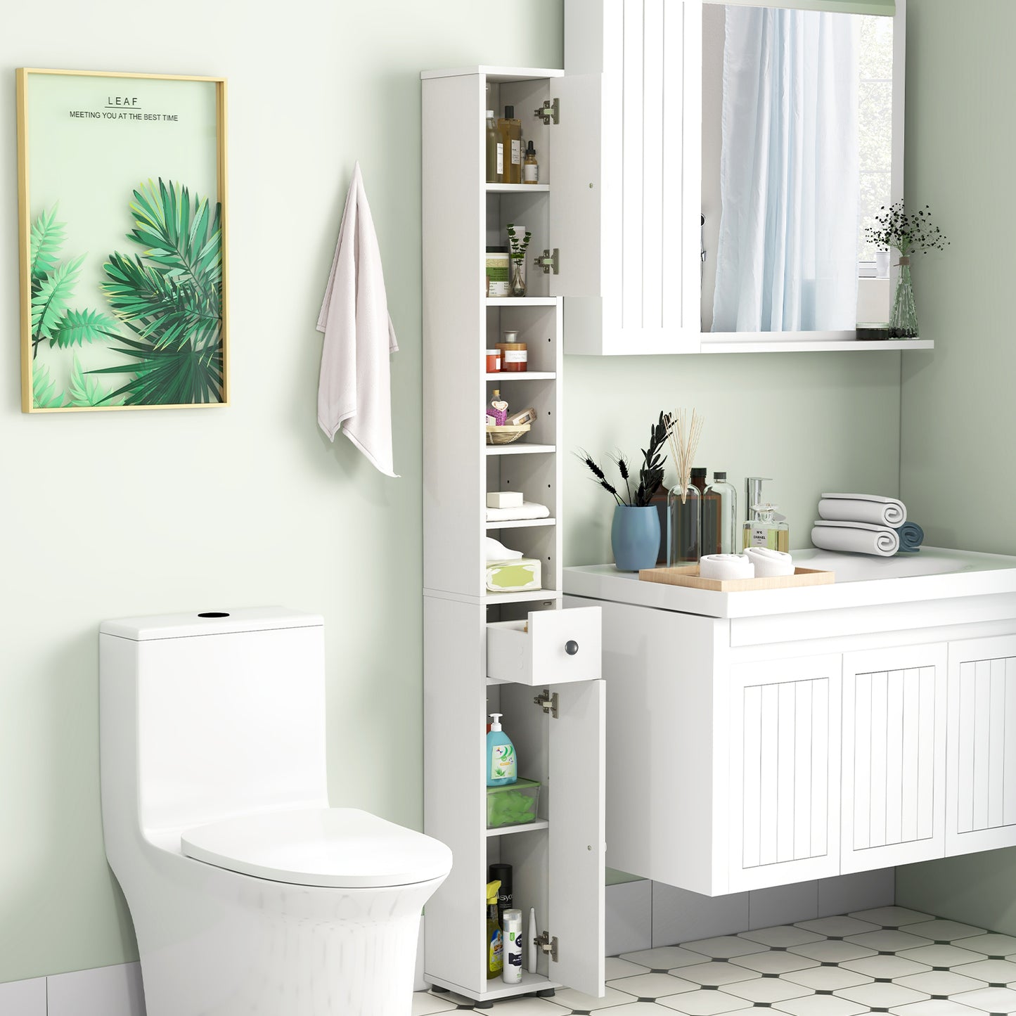 71 Inch Tall Freestanding Storage Cabinet with Adjustable Shelves and Anti-Tipping Device