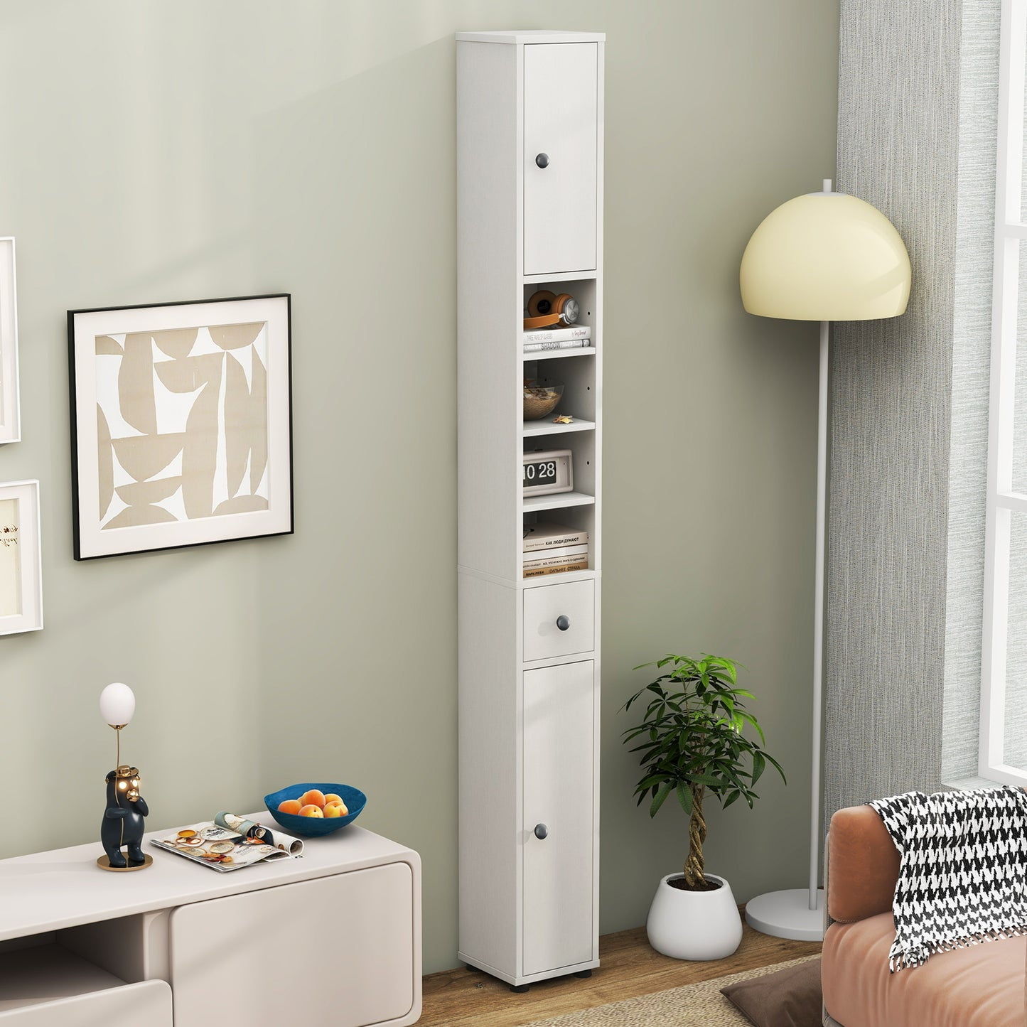 71 Inch Tall Freestanding Storage Cabinet with Adjustable Shelves and Anti-Tipping Device