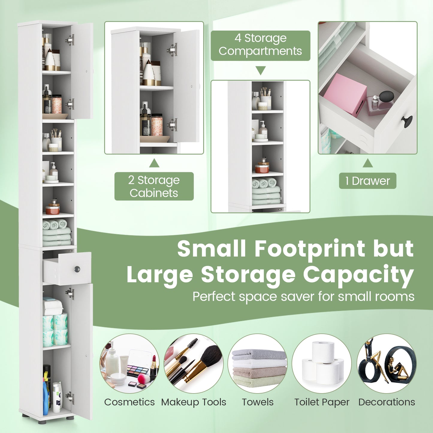 71 Inch Tall Freestanding Storage Cabinet with Adjustable Shelves and Anti-Tipping Device