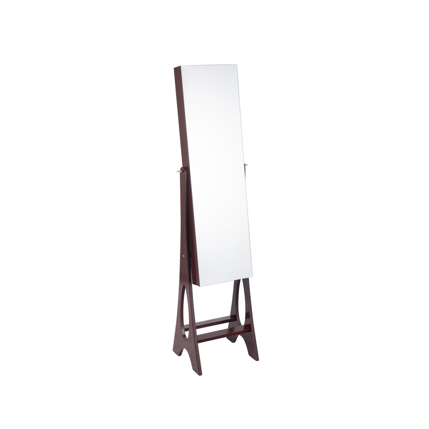 Standing Mirror Jewelry Armoire with Organizer Shelves and Brown Finish