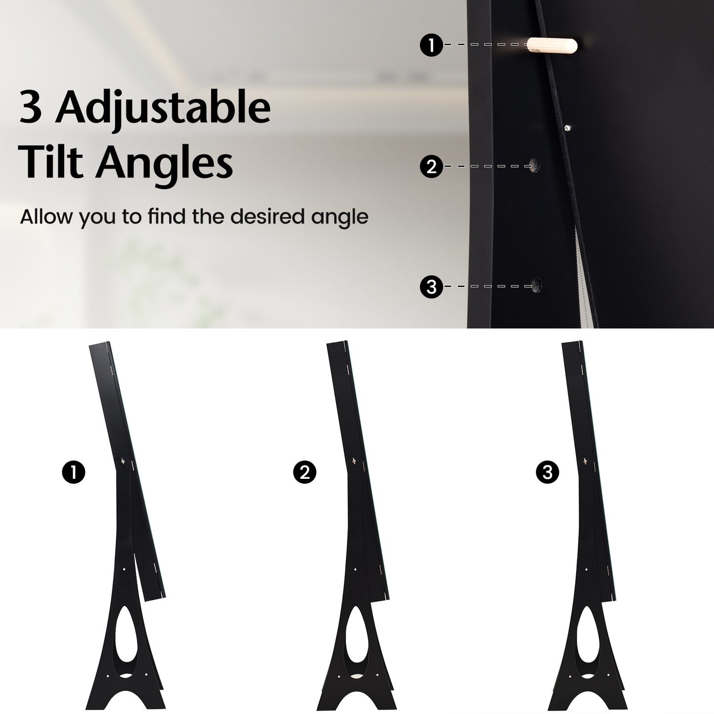 Standing Mirror Jewelry Armoire with Organizer Shelves and Black Finish
