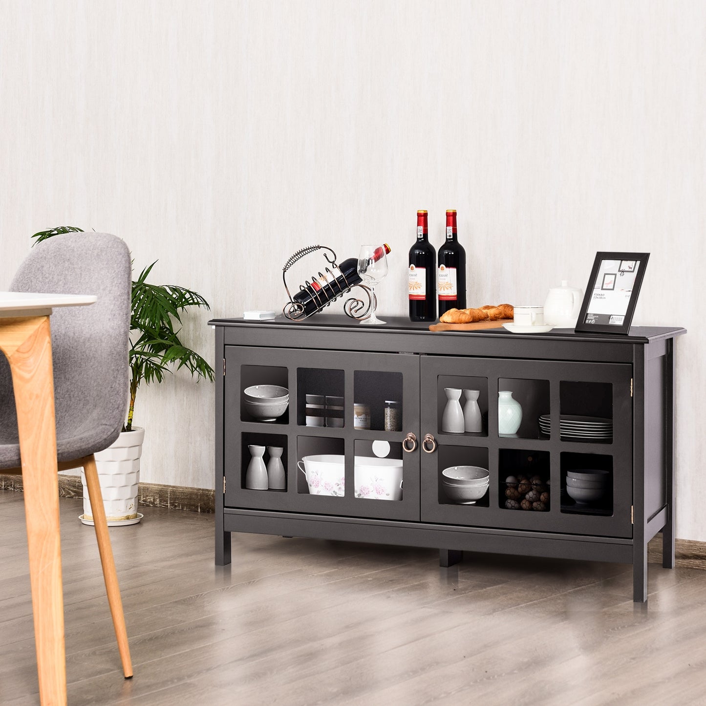 Wooden TV Stand with Cabinets and Open Shelves for TVs up to 50 Inches - Black