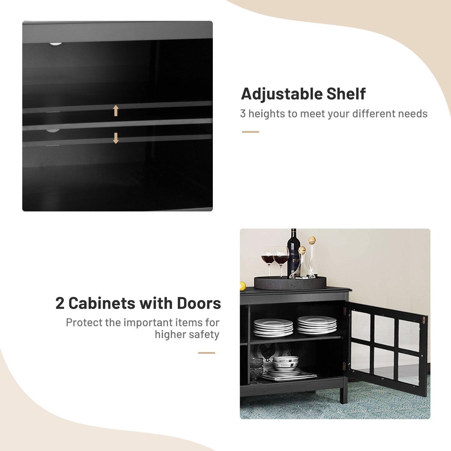 Wooden TV Stand with Cabinets and Open Shelves for TVs up to 50 Inches - Black