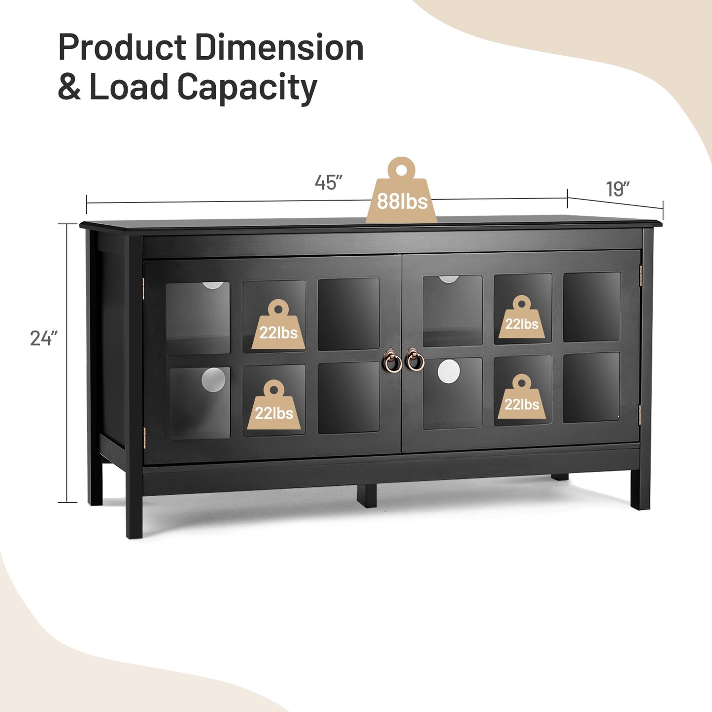 Wooden TV Stand with Cabinets and Open Shelves for TVs up to 50 Inches - Black