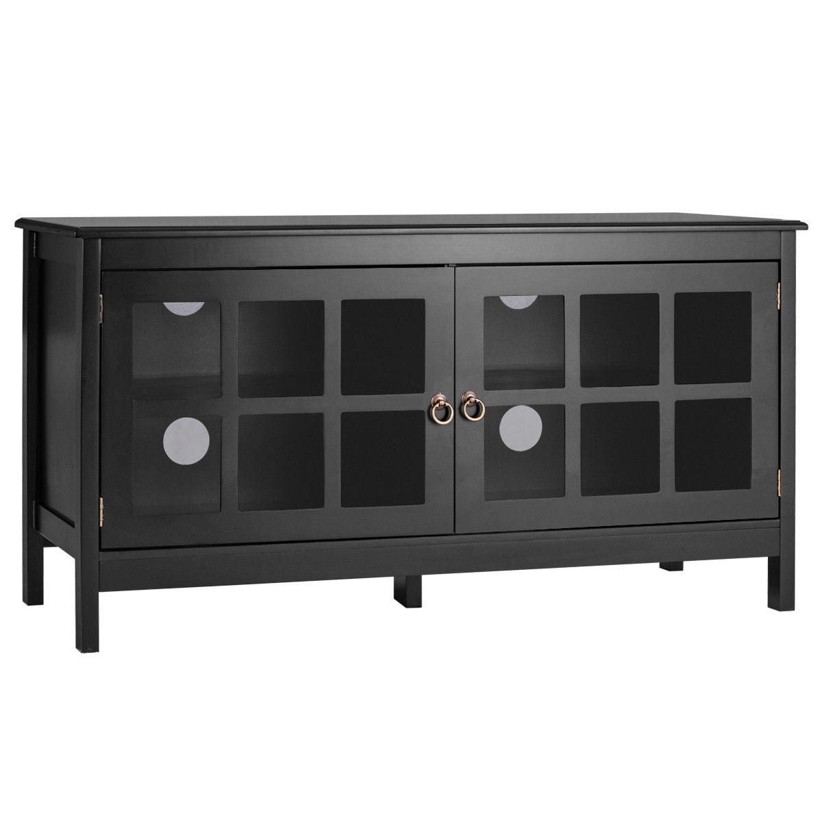 Wooden TV Stand with Cabinets and Open Shelves for TVs up to 50 Inches - Black