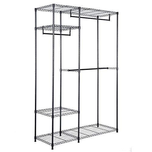 Freestanding Steel Wardrobe Closet with Adjustable Shelves and Hanging Rails