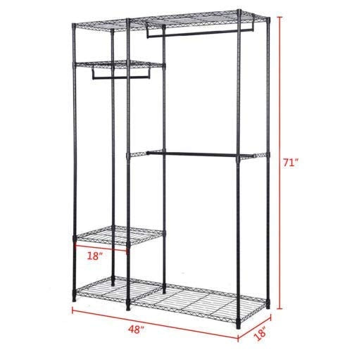 Freestanding Steel Wardrobe Closet with Adjustable Shelves and Hanging Rails