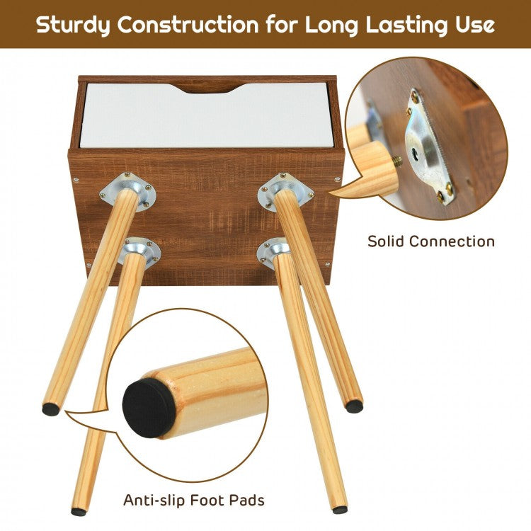 Wood Nightstand with Drawer and Solid Wooden Legs, Minimalist Side Table