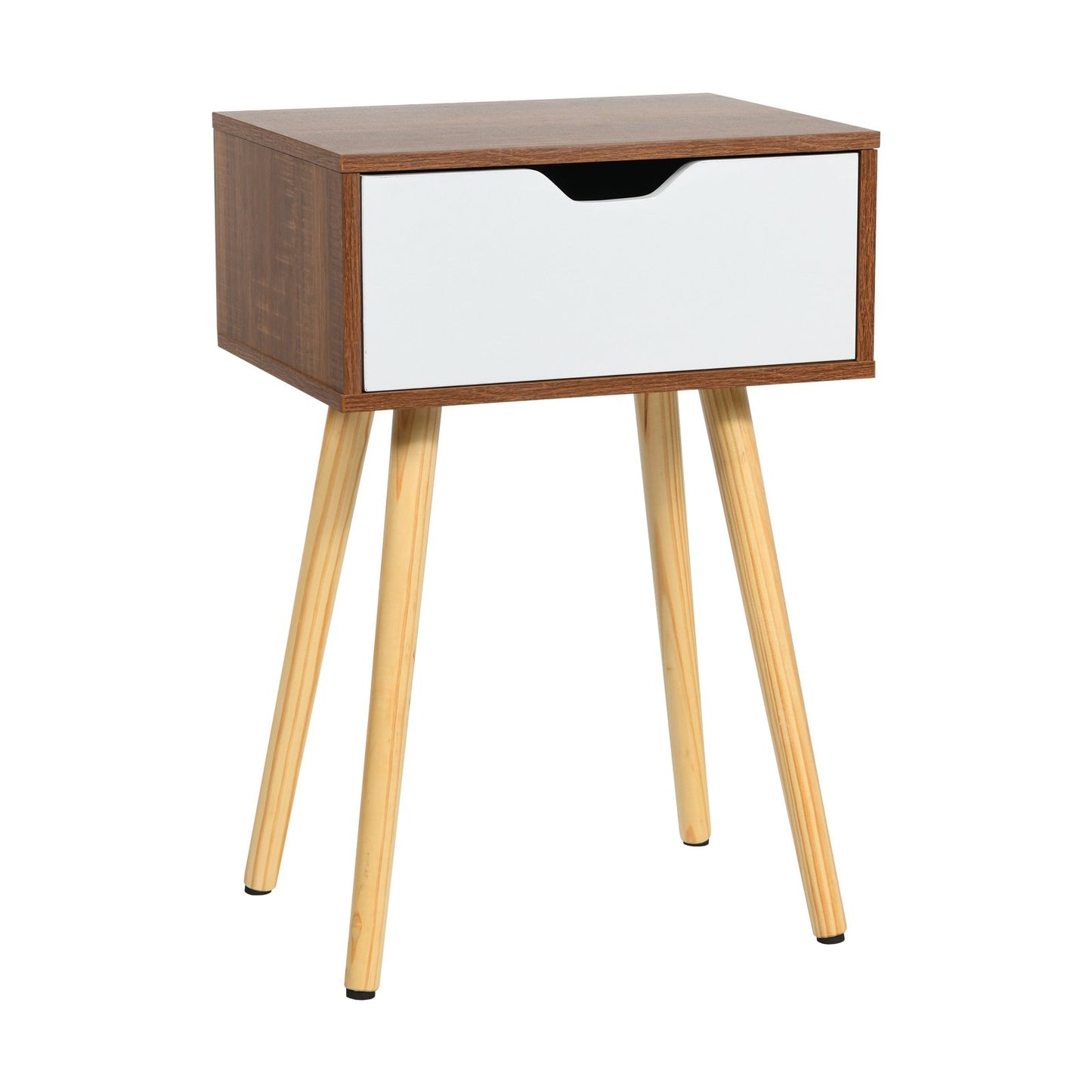 Wood Nightstand with Drawer and Solid Wooden Legs, Minimalist Side Table