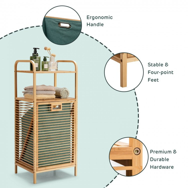 Versatile Bamboo Laundry Hamper with Tilt-Out Basket and 2 Open Shelves
