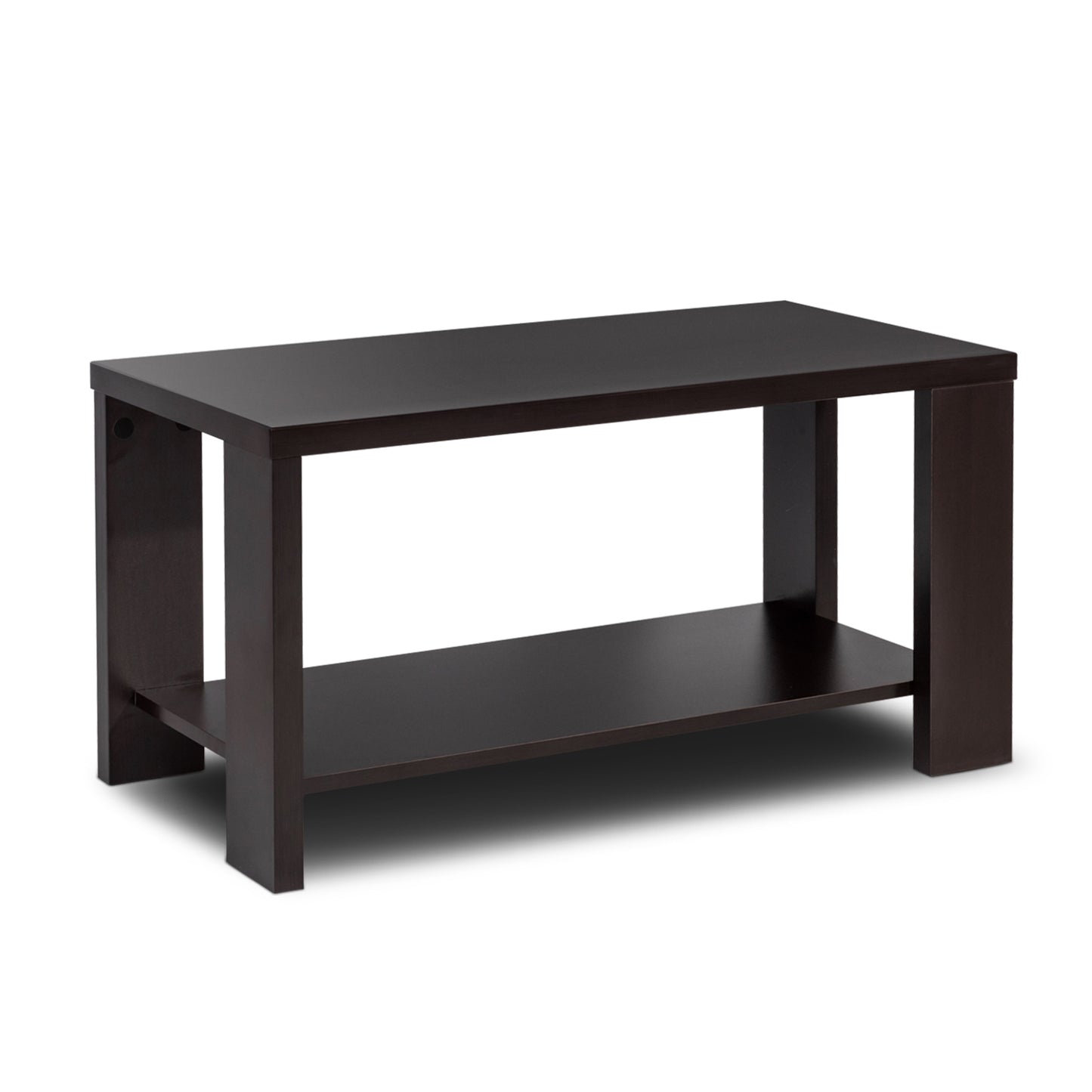 Rectangular Wood Coffee Table with Open Storage Shelf for Living Room
