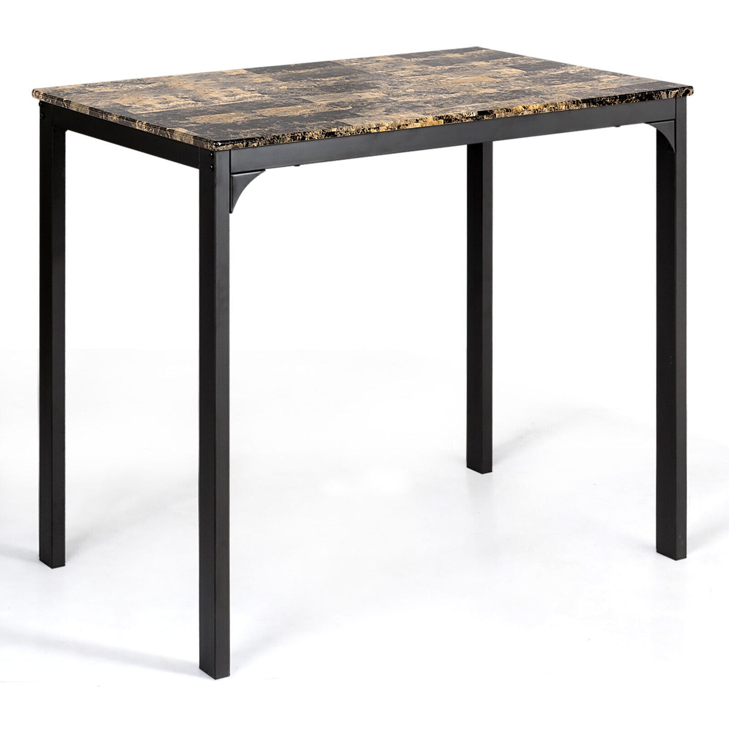 3 Piece Counter Height Dining Set with Metal Frame and Faux Marble Table - Brown