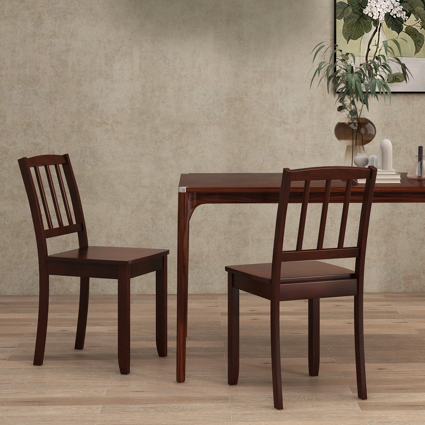 Wooden Dining Chairs with Rubber Wood Legs and Curved Backrest - Brown, Set of 2
