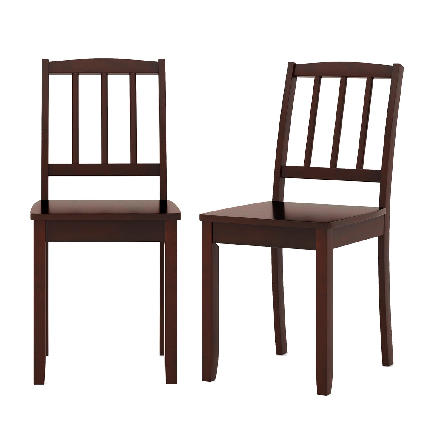 Wooden Dining Chairs with Rubber Wood Legs and Curved Backrest - Brown, Set of 2